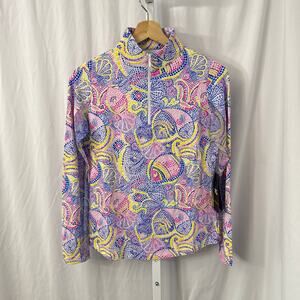 Ibkul Top Womens XS Long Sleeve Zip Mock Neck UPF 50 Blue Pink Purple